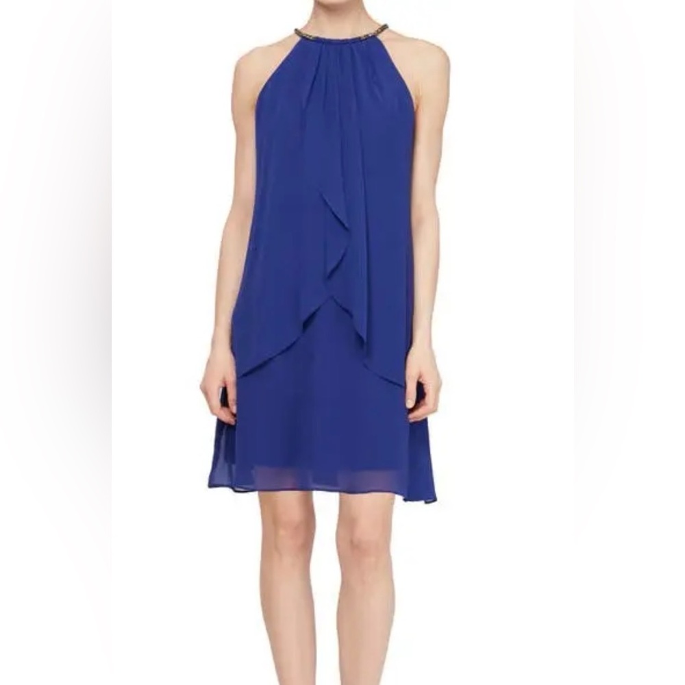 Halter Neck Layered Chiffon Shift Dress - Picture 2 of 7